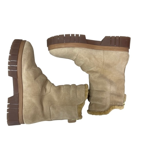 Free People NEW Fable Tan Suede Ruched Lug Sole Boots Size 41 or US 10 - Picture 6 of 10